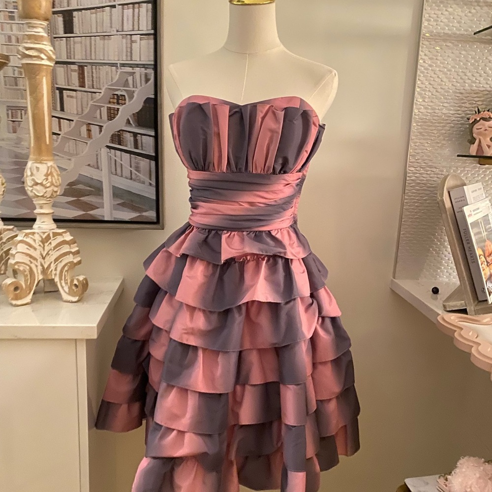Betsey Johnson Pink and Black Strapless Fit and Flare Dress